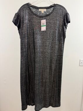 MICHAEL Michael Kors Metallic Charcoal Short Sleeve Midi Dress